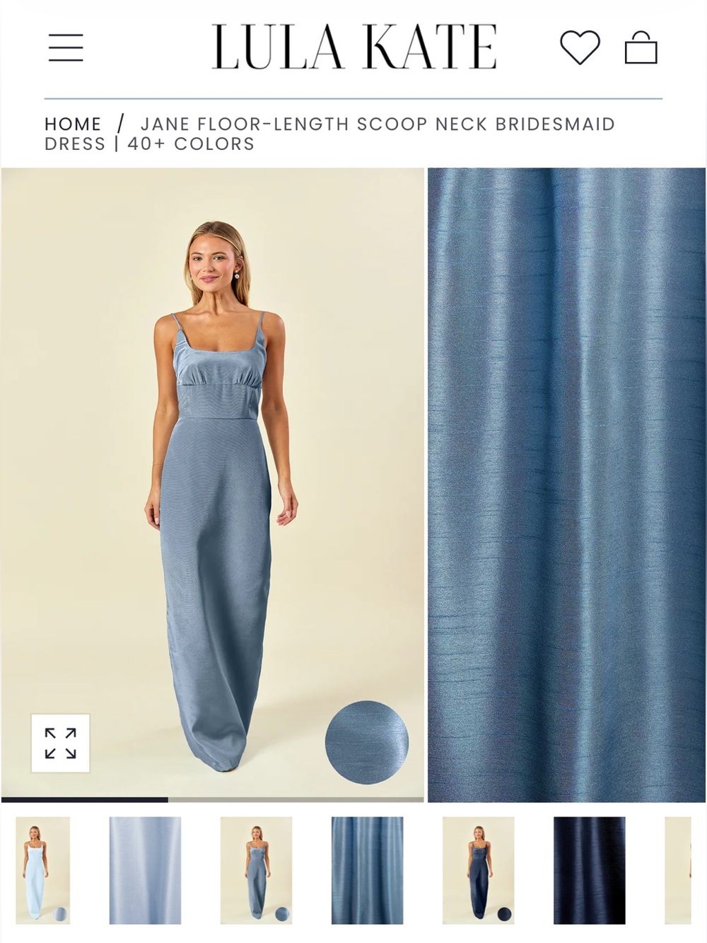 Lula Kate Jane Floor-Length Scoop Neck Bridesmaid Dress in Shantung Wedgewood